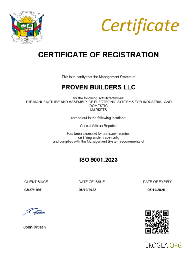 Modèle Word et PDF de certificat d'enregistrement de la République centrafricaine